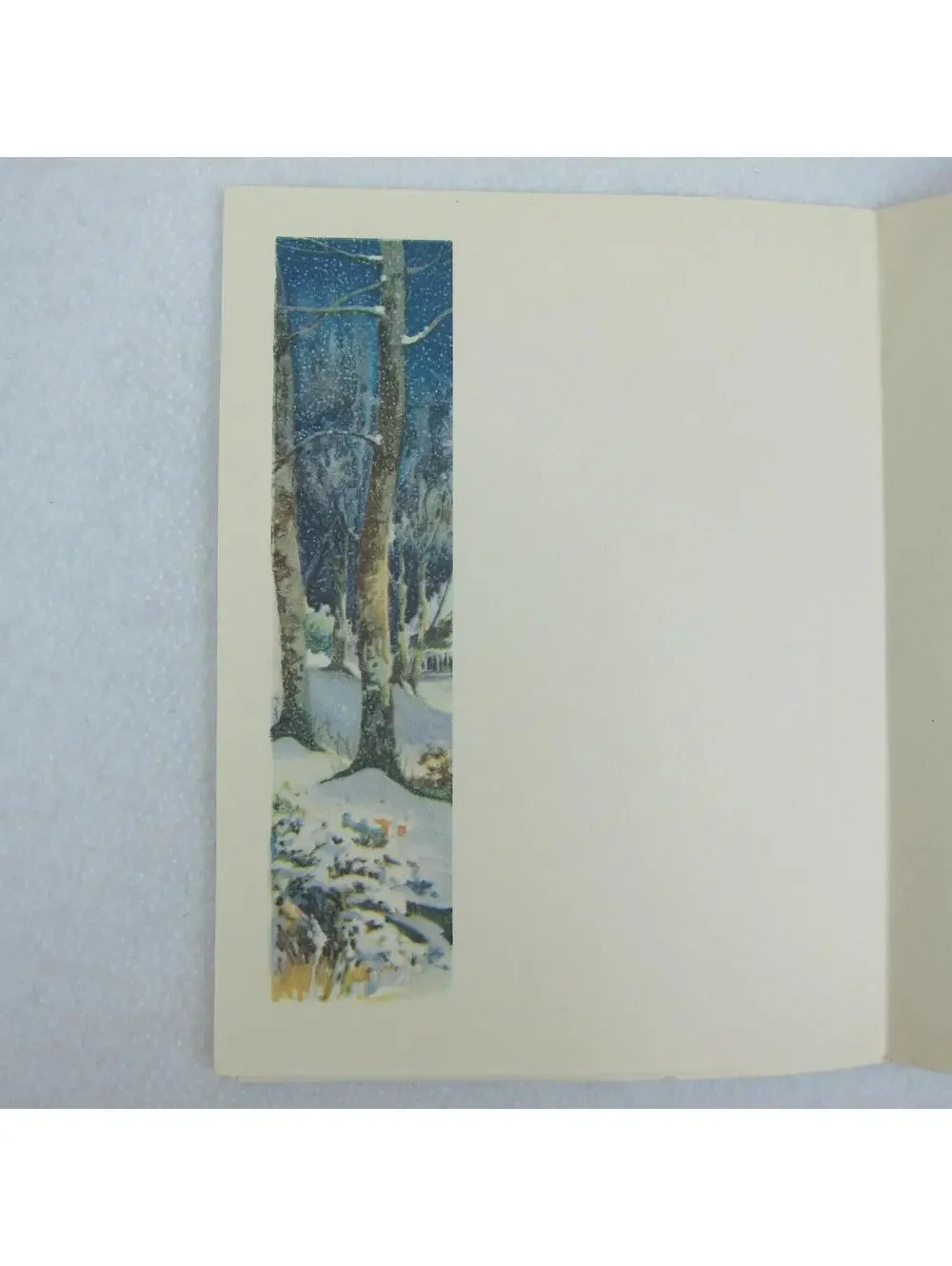 Vintage Litho Greeting Christmas Card & Envelope Snowy Night House Tree UNSIGNED